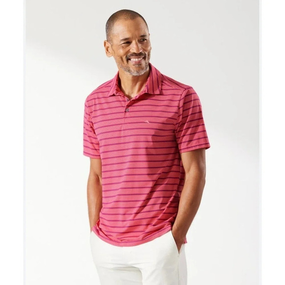 NWT Tommy Bahama Men's Palm Desert Driver Stripe IslandZone Polo Size Large - Picture 1 of 8